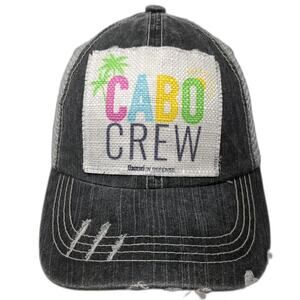 Damsel in Defense Baseball Cap Gray OS Distressed Mesh Cabo Crew Palm Tree Hat
